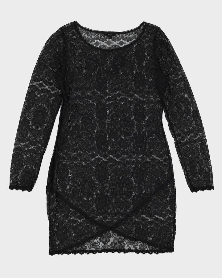 Vintage 1990s Guess Sheer Black Lace Slip Dress - L