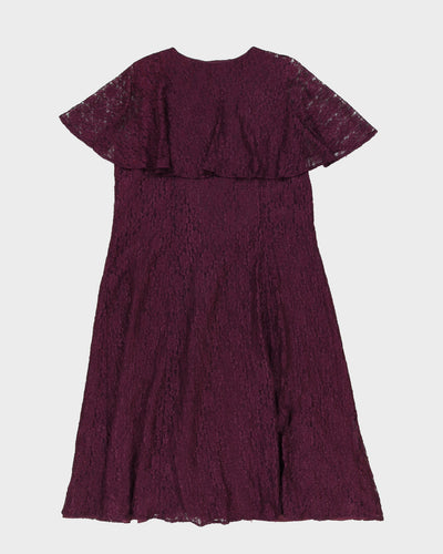 Vintage 80s Lorenzo Lace Button Down Purple Dress - M