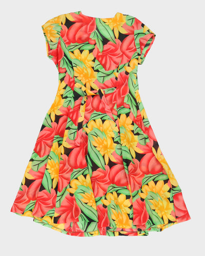 Vintage 80s Lucky Bird Floral Button Down Dress - M