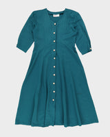 Vintage 80s Passport Emerald Green Button Down Dress - S