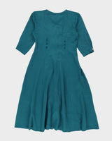 Vintage 80s Passport Emerald Green Button Down Dress - S