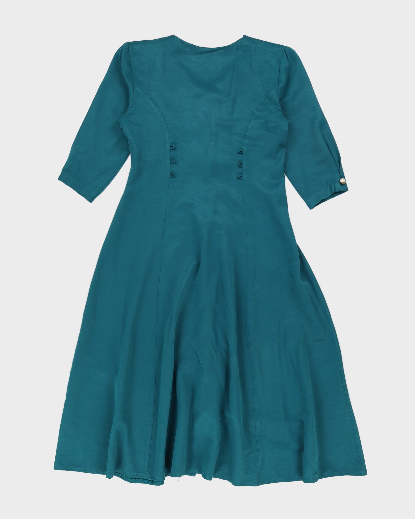 Vintage 80s Passport Emerald Green Button Down Dress - S