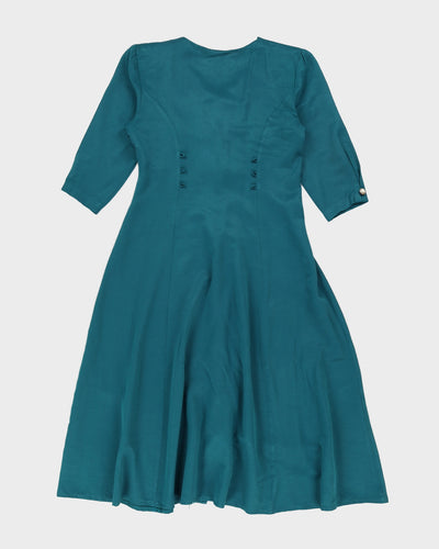 Vintage 80s Passport Emerald Green Button Down Dress - S