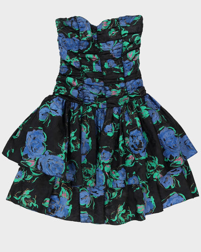 1990s Black And Blue Bustier Dress - M