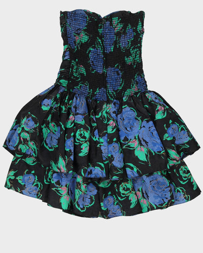 1990s Black And Blue Bustier Dress - M