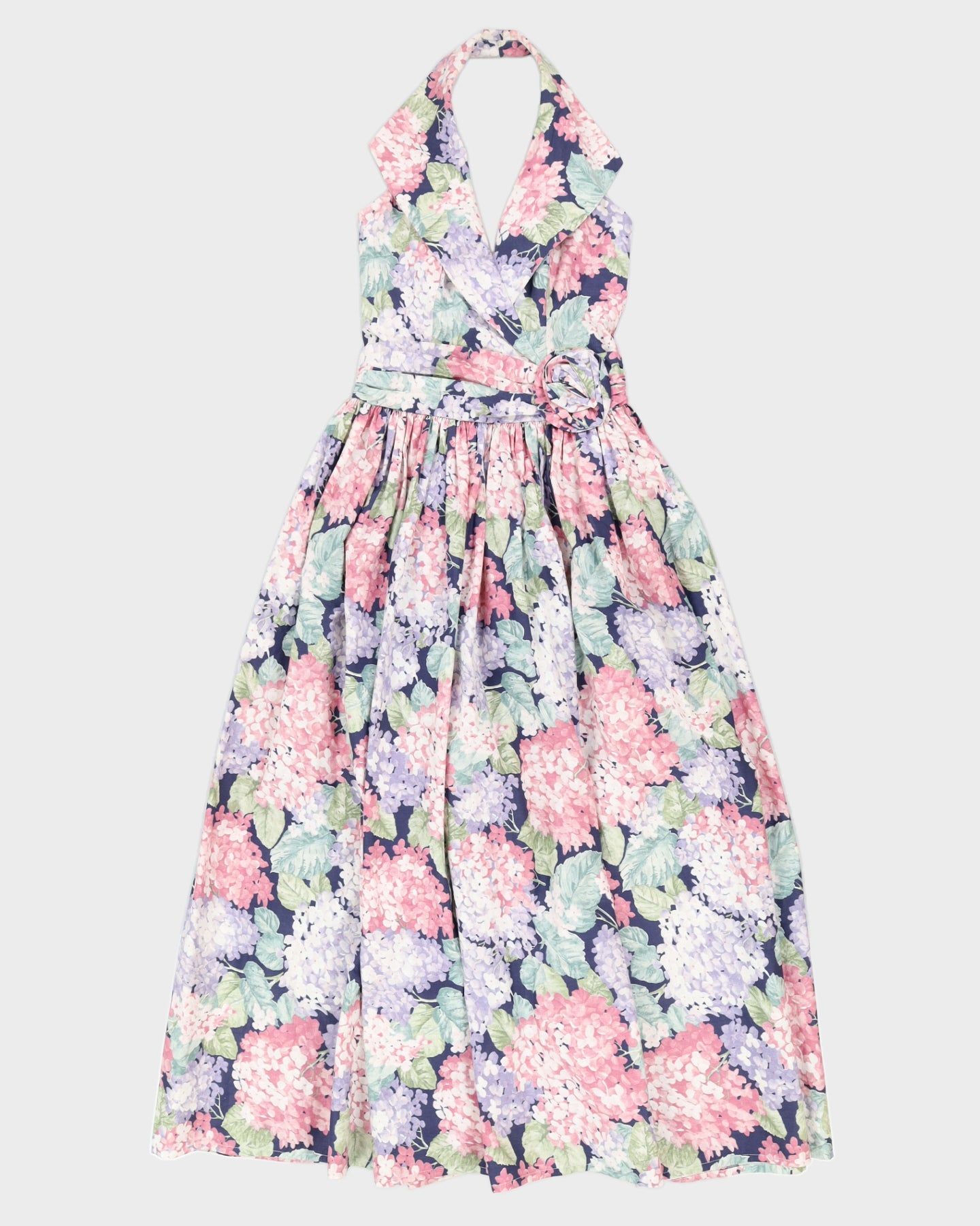 Blue Floral Halter Neck Swing Dress - S – Rokit