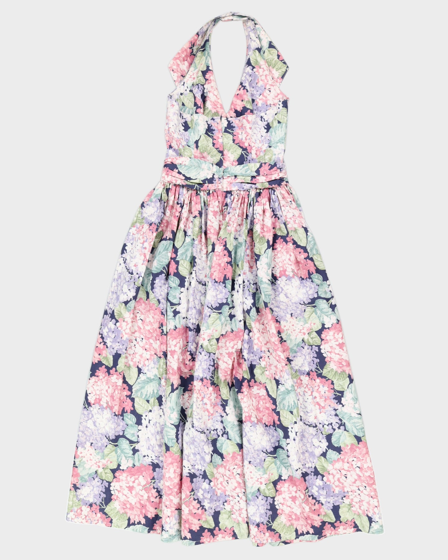 Blue Floral Halter Neck Swing Dress - S