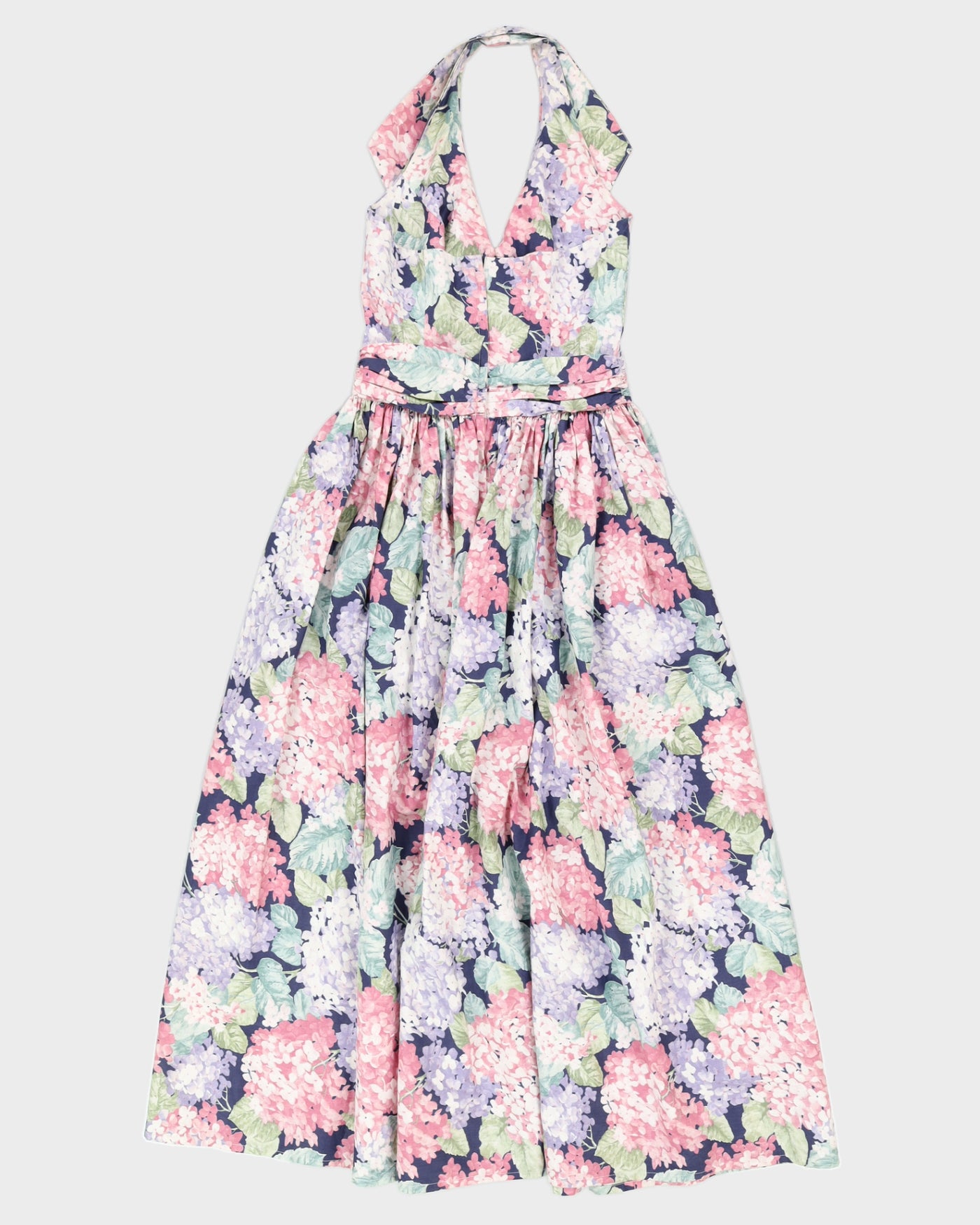Blue Floral Halter Neck Swing Dress - S