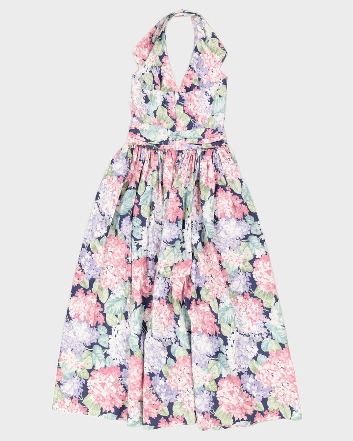 Blue Floral Halter Neck Swing Dress - S