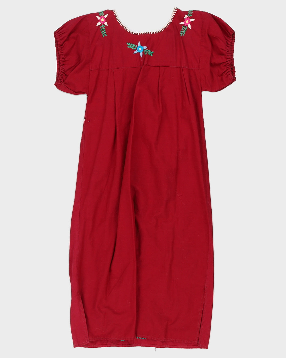Burgundy Hand Embroidered Smock Dress - S