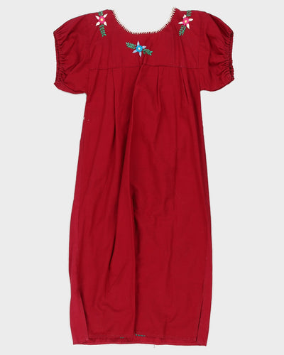Burgundy Hand Embroidered Smock Dress - S