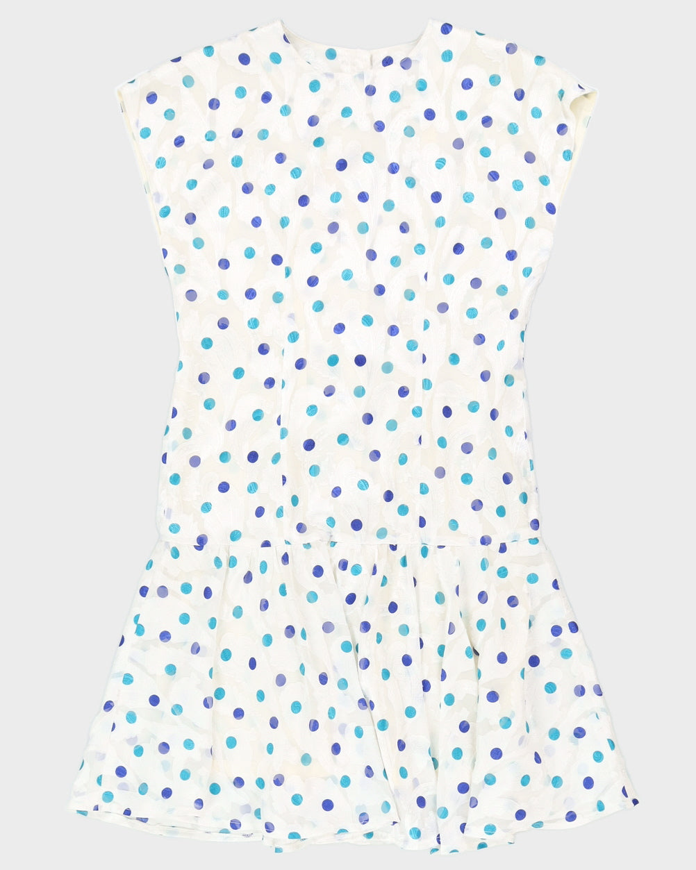 White With Blue Polka Dots Dress - M