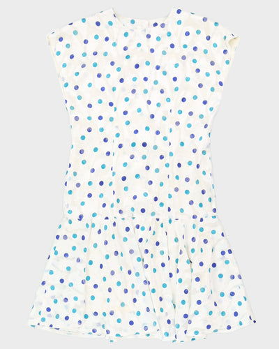 White With Blue Polka Dots Dress - M