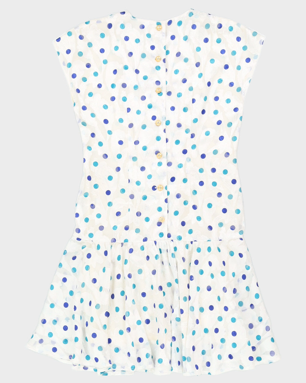 White With Blue Polka Dots Dress - M