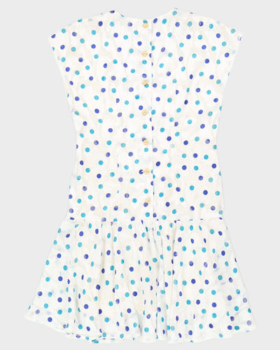 White With Blue Polka Dots Dress - M