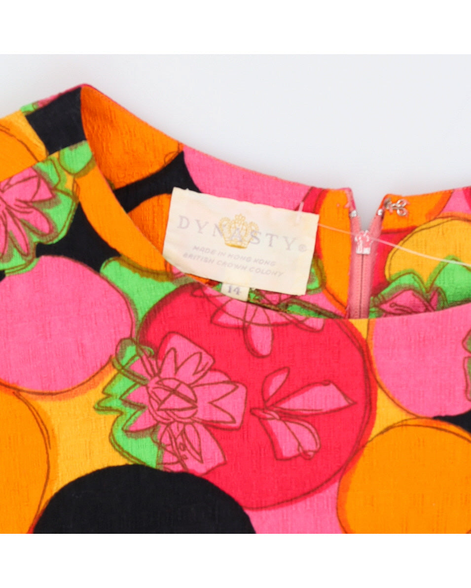 Vintage 1970s Orange Patterned Dress - S