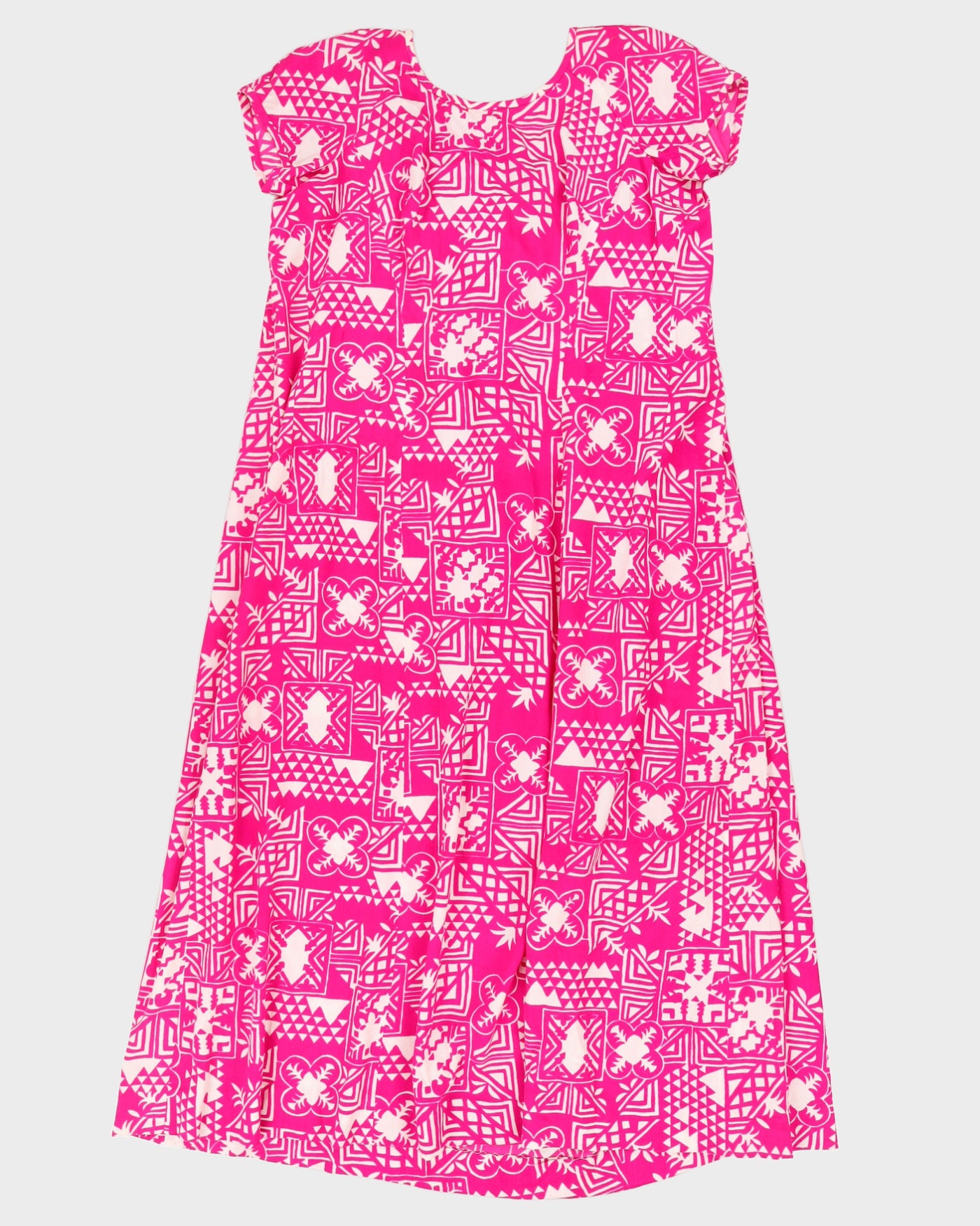 Vintage 1970s Pink Patterned Dress - L