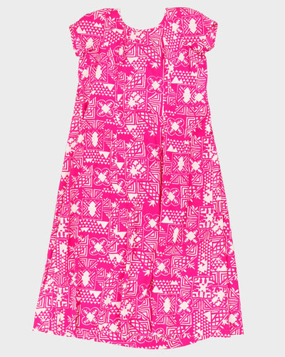 Vintage 1970s Pink Patterned Dress - L