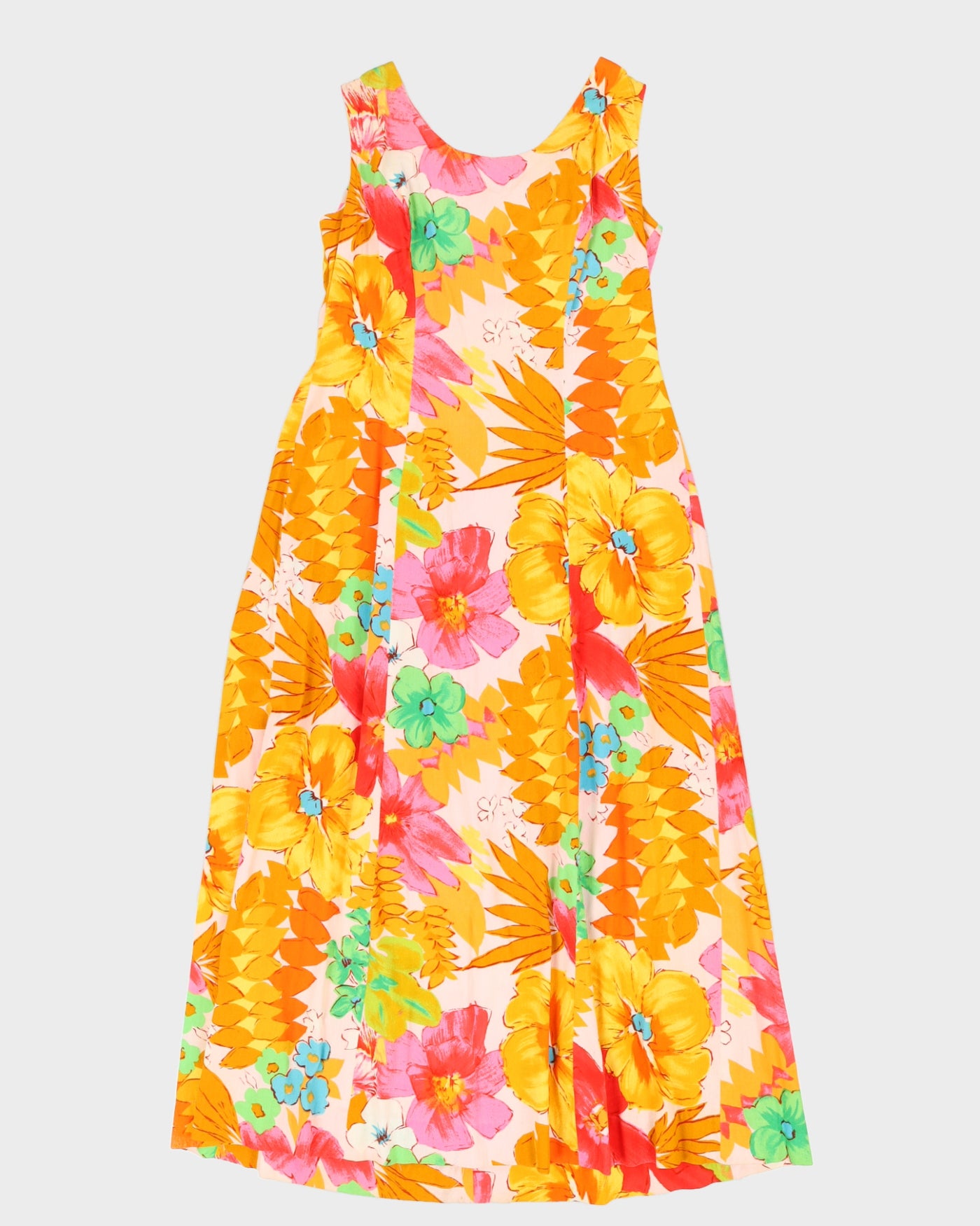 Vintage 1970s Orange Patterned Maxi Dress - S