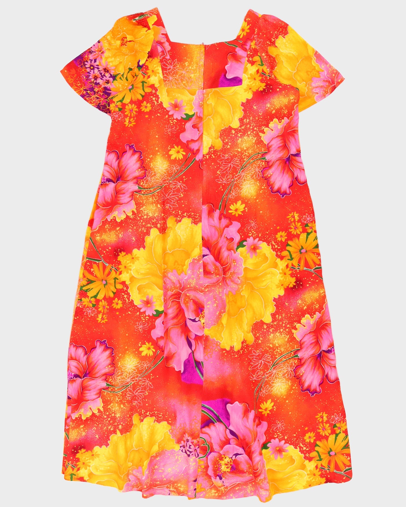 Vintage 1970s Orange Patterned Maxi Dress - L