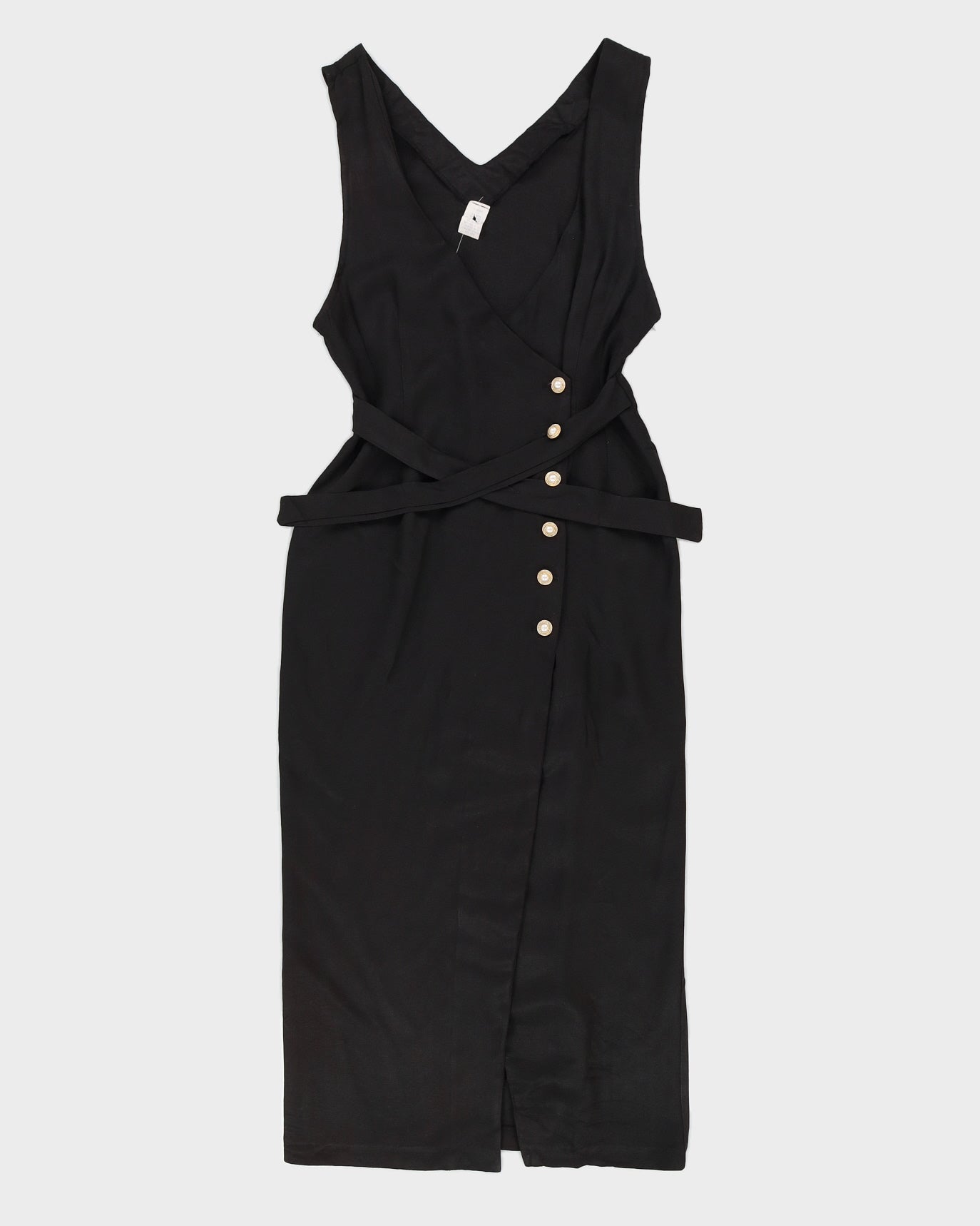 Black Sleeveless Wrap Dress - S