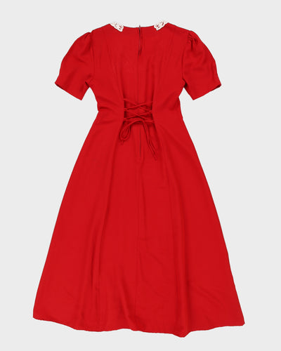 00s Red With Lace Collar Tea Dress - S