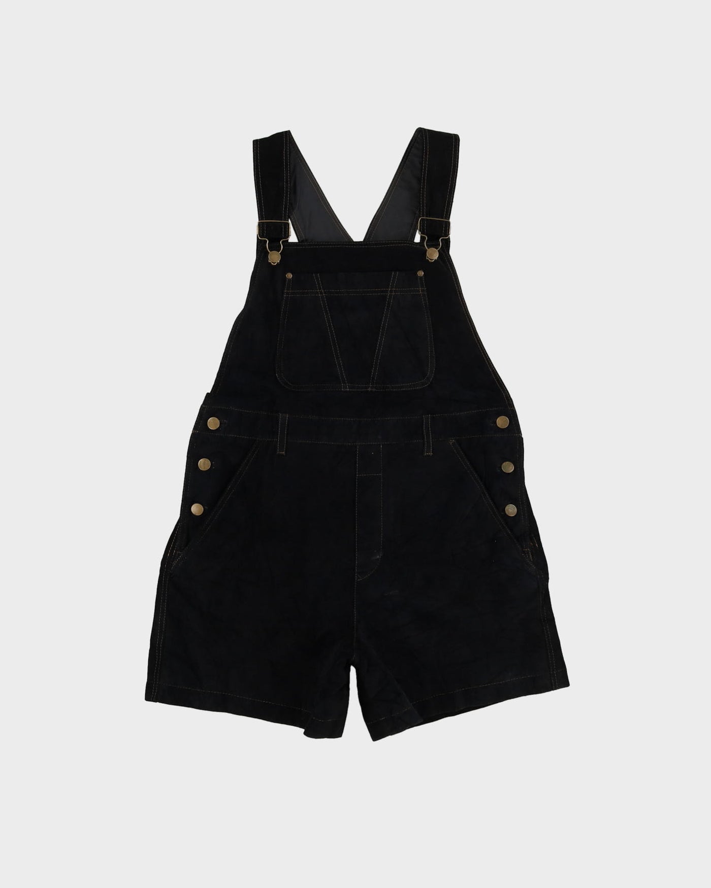 Black Suede Short Dungarees - S