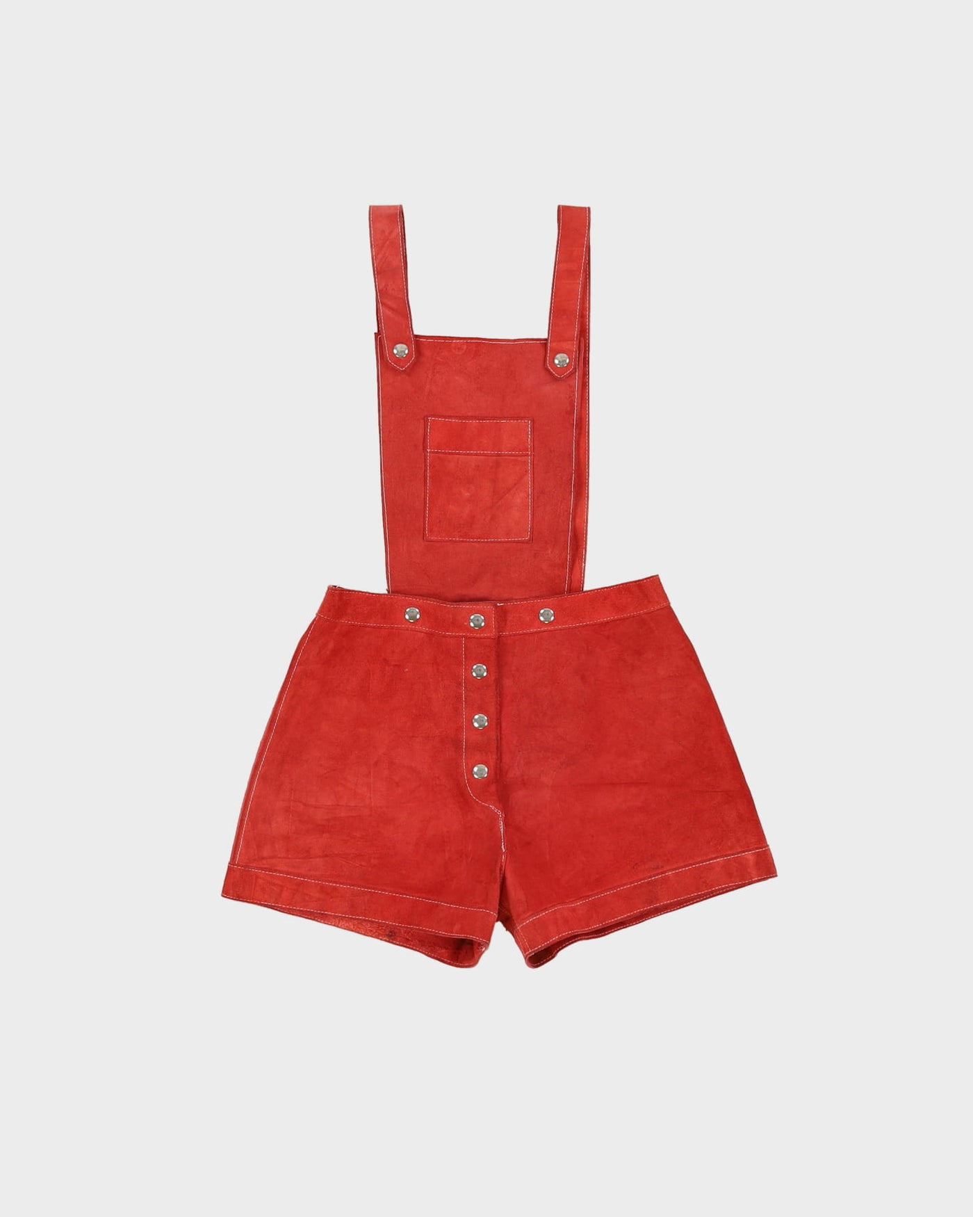 1970s Red Suede Short Dungarees - XS