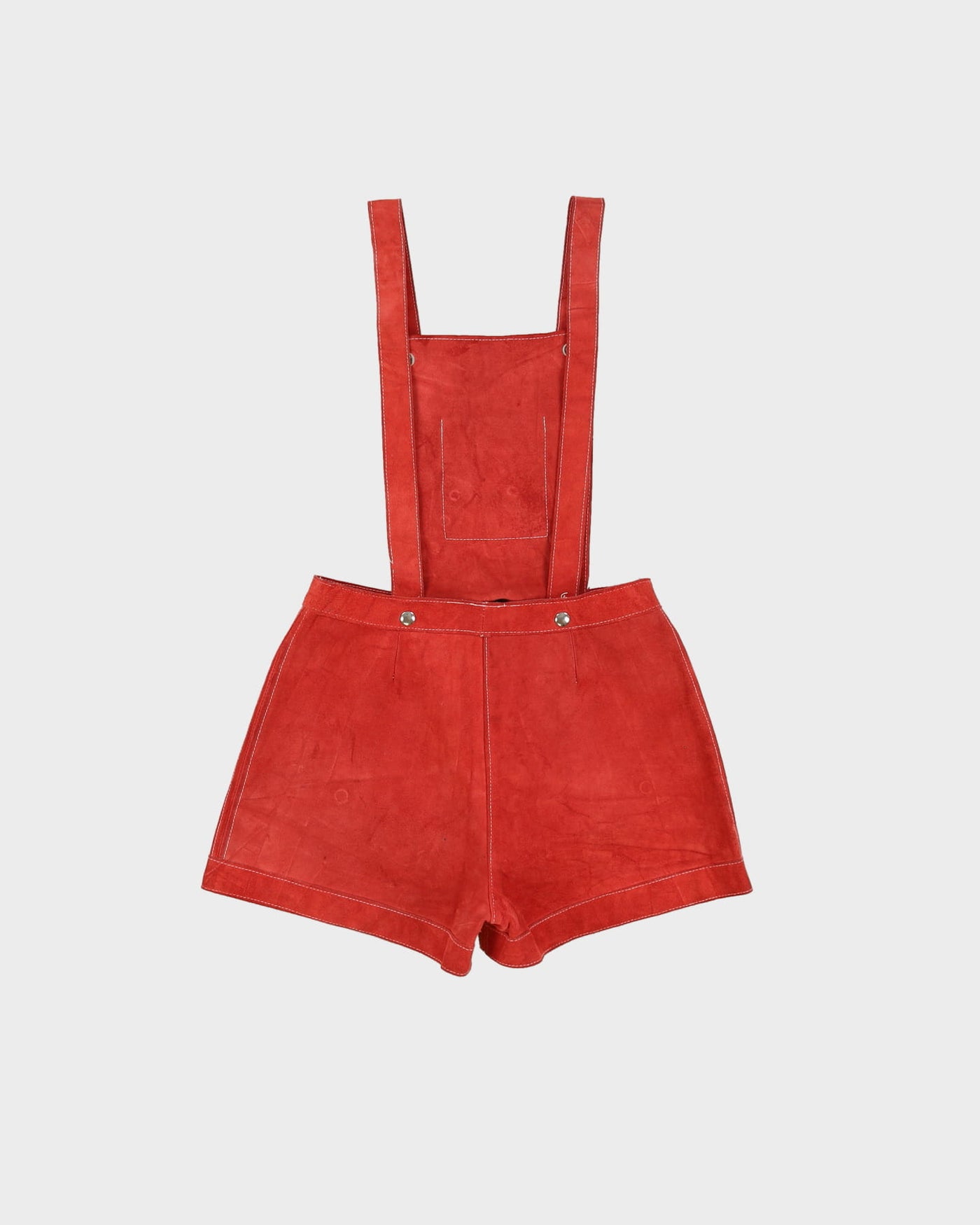 1970s Red Suede Short Dungarees - XS