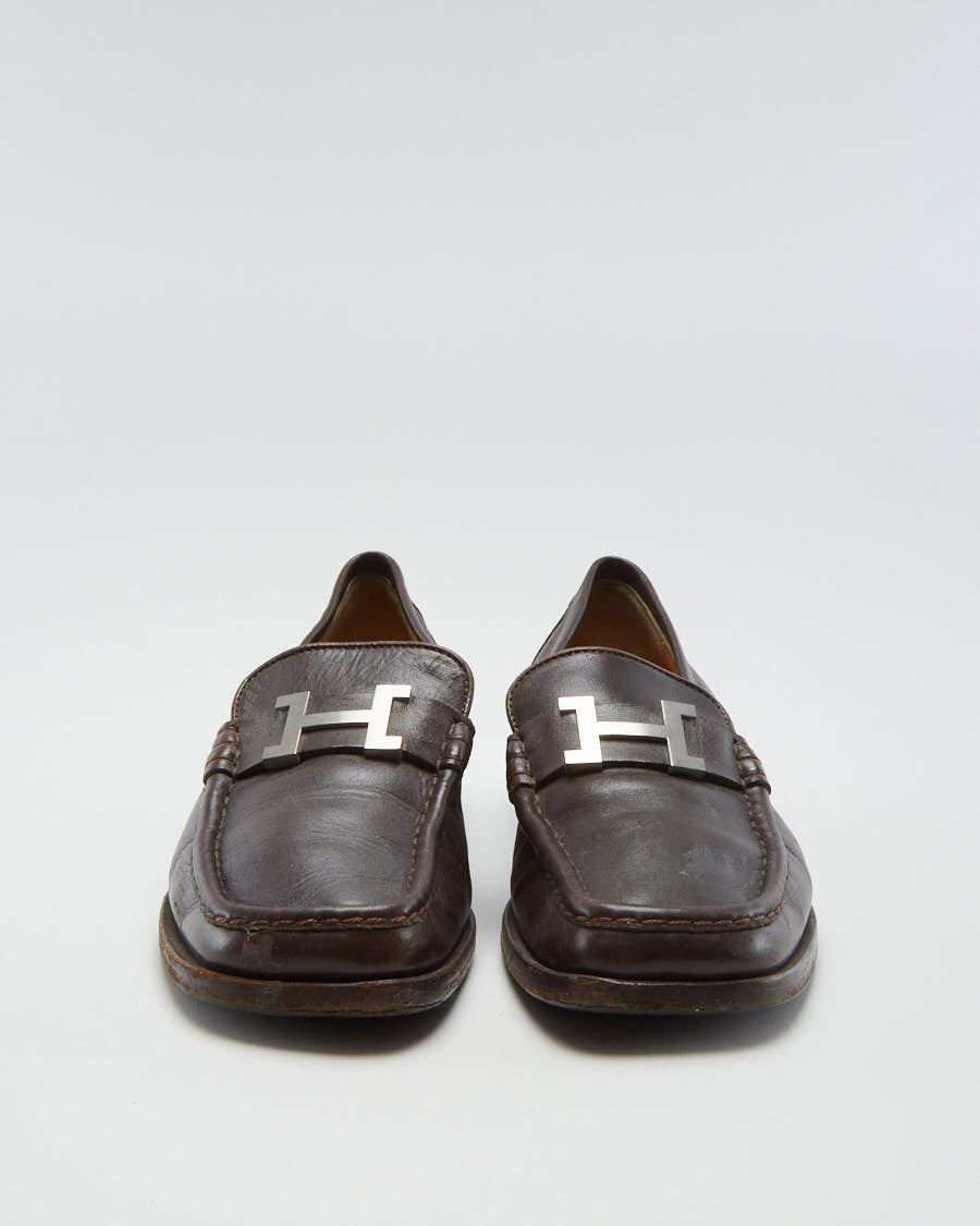 Vintage 90s Hermes Brown Leather Loafers - Womens UK 3
