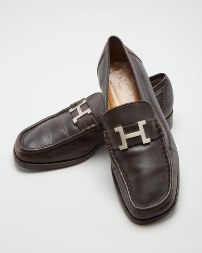 Vintage 90s Hermes Brown Leather Loafers - Womens UK 3