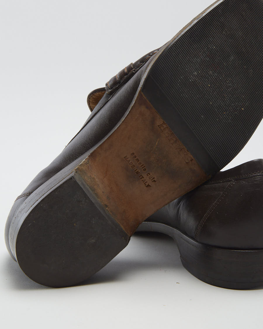 Vintage 90s Hermes Brown Leather Loafers - Womens UK 3