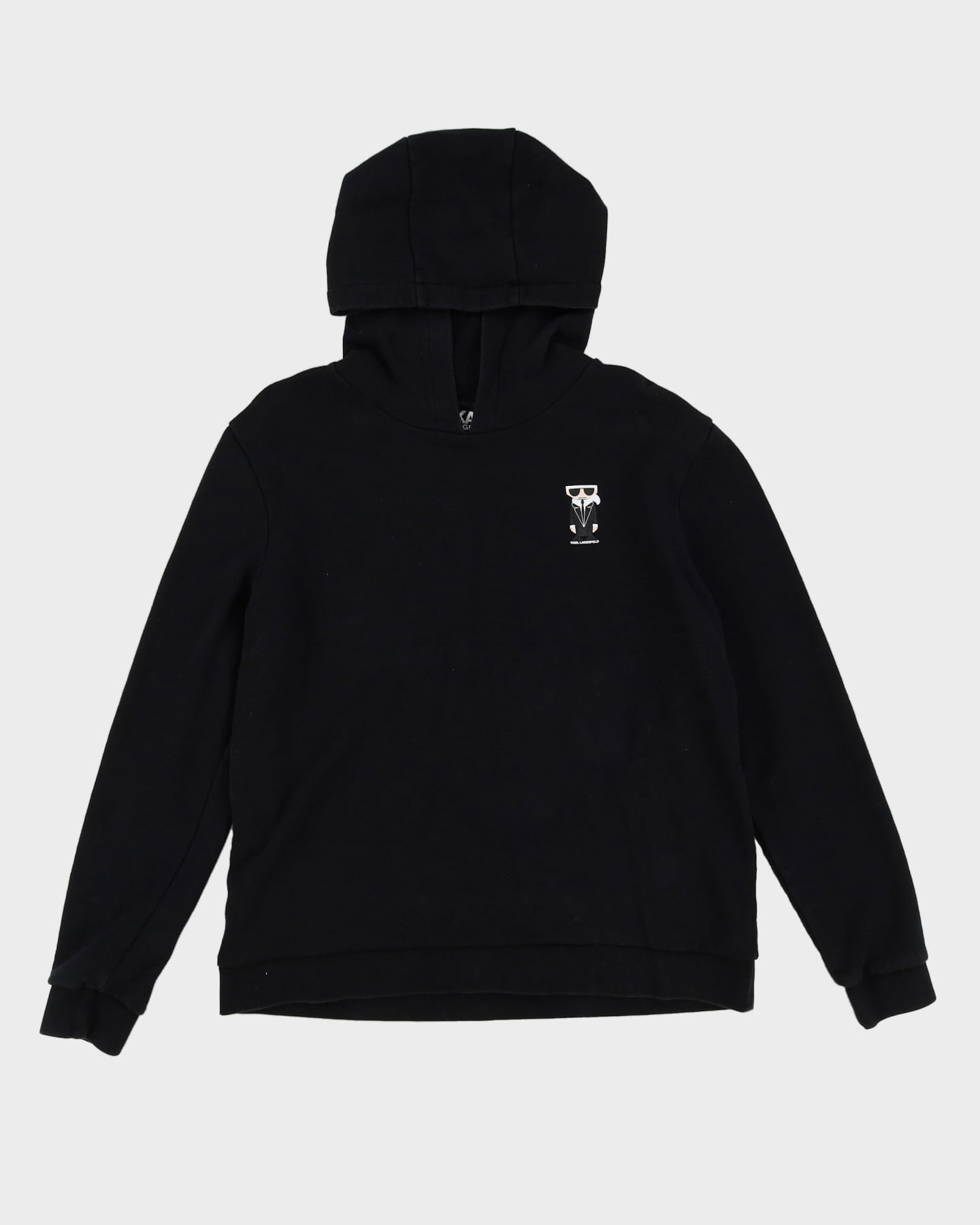 Karl Lagerfield Cartoon Graphic Black Hoodie - L