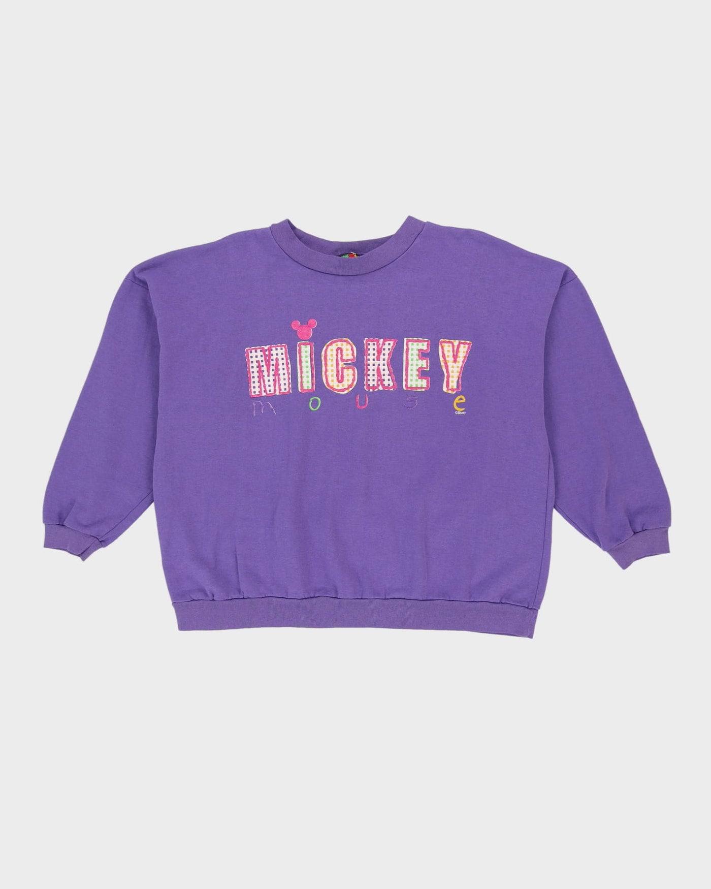 90s Mickey Mouse Purple Patchwork Sweatshirt - XL