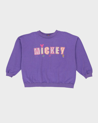 90s Mickey Mouse Purple Patchwork Sweatshirt - XL