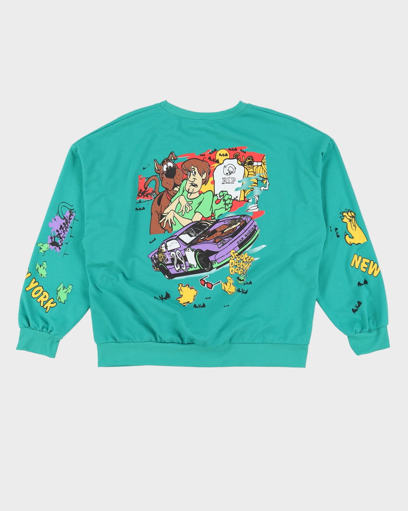 00s Scooby Doo Racing Graphic Green Baggy Fit Sweatshirt - XL
