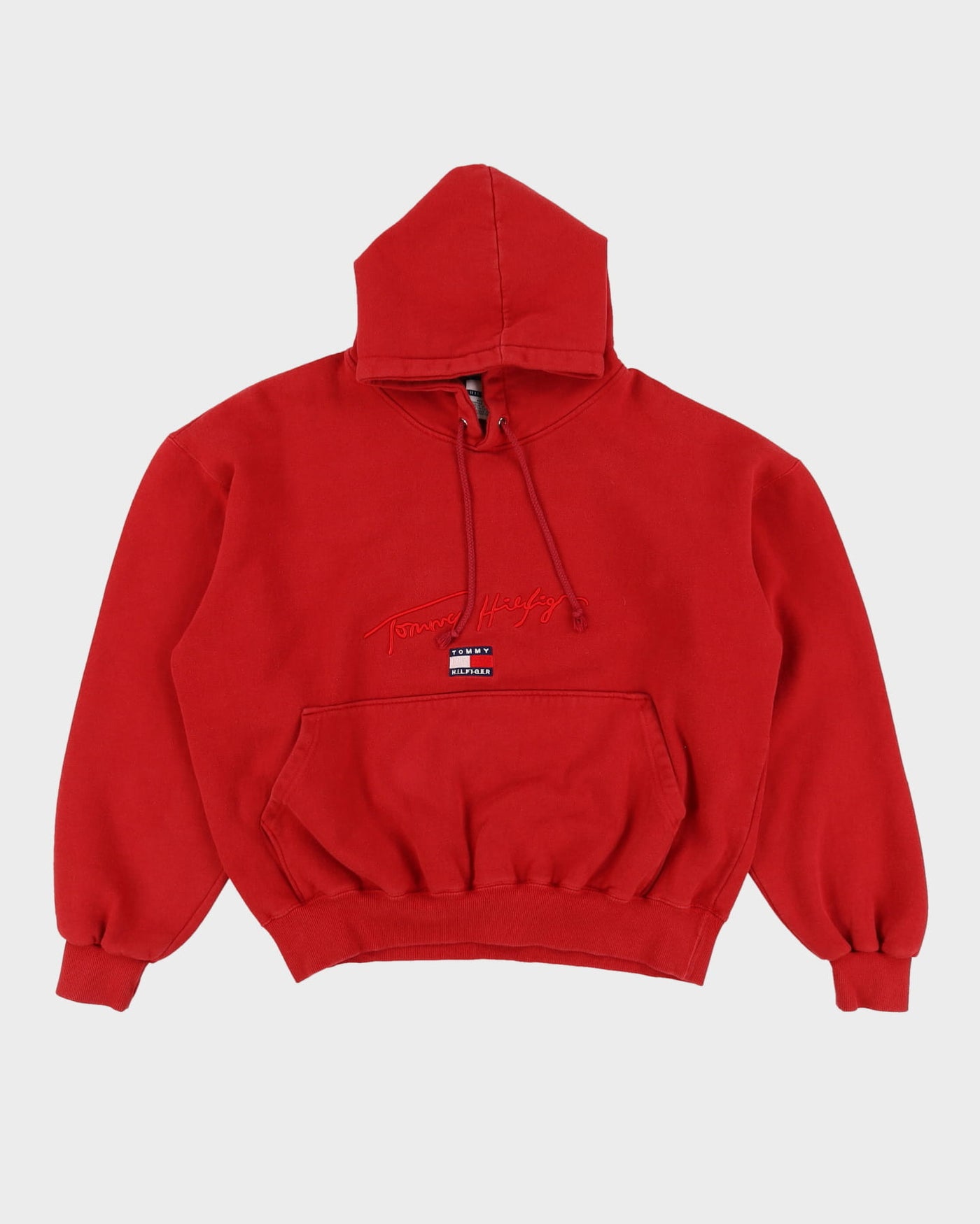 Vintage 90s Tommy Hilfiger Red Oversized Hoodie - XL