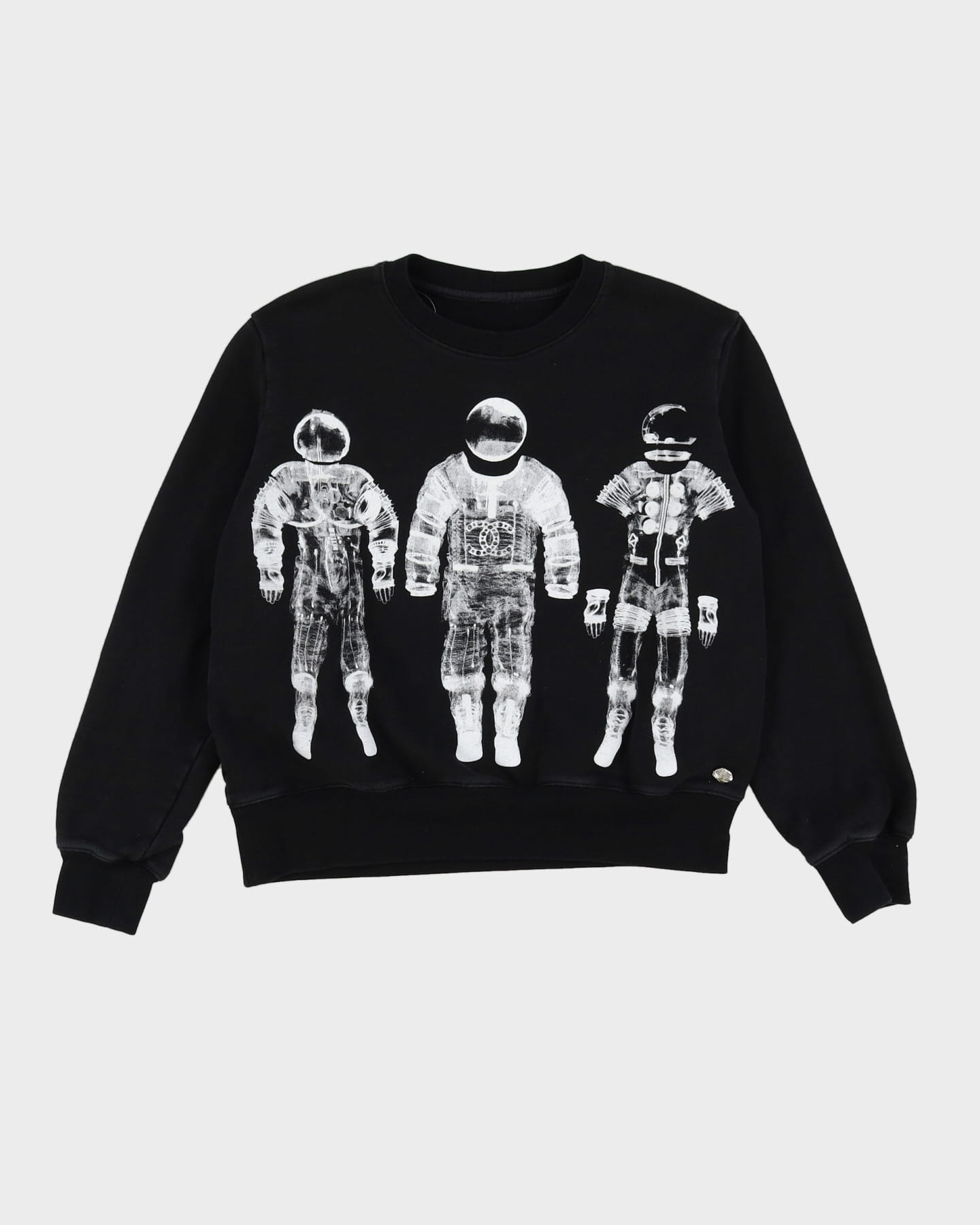 Chanel Spaceman / Astronaut Black Graphic Cropped Fit Sweatshirt - M