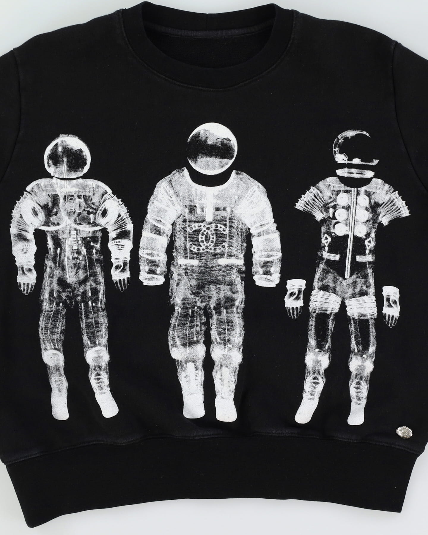 Chanel Spaceman / Astronaut Black Graphic Cropped Fit Sweatshirt - M