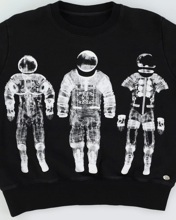Chanel Spaceman / Astronaut Black Graphic Cropped Fit Sweatshirt - M