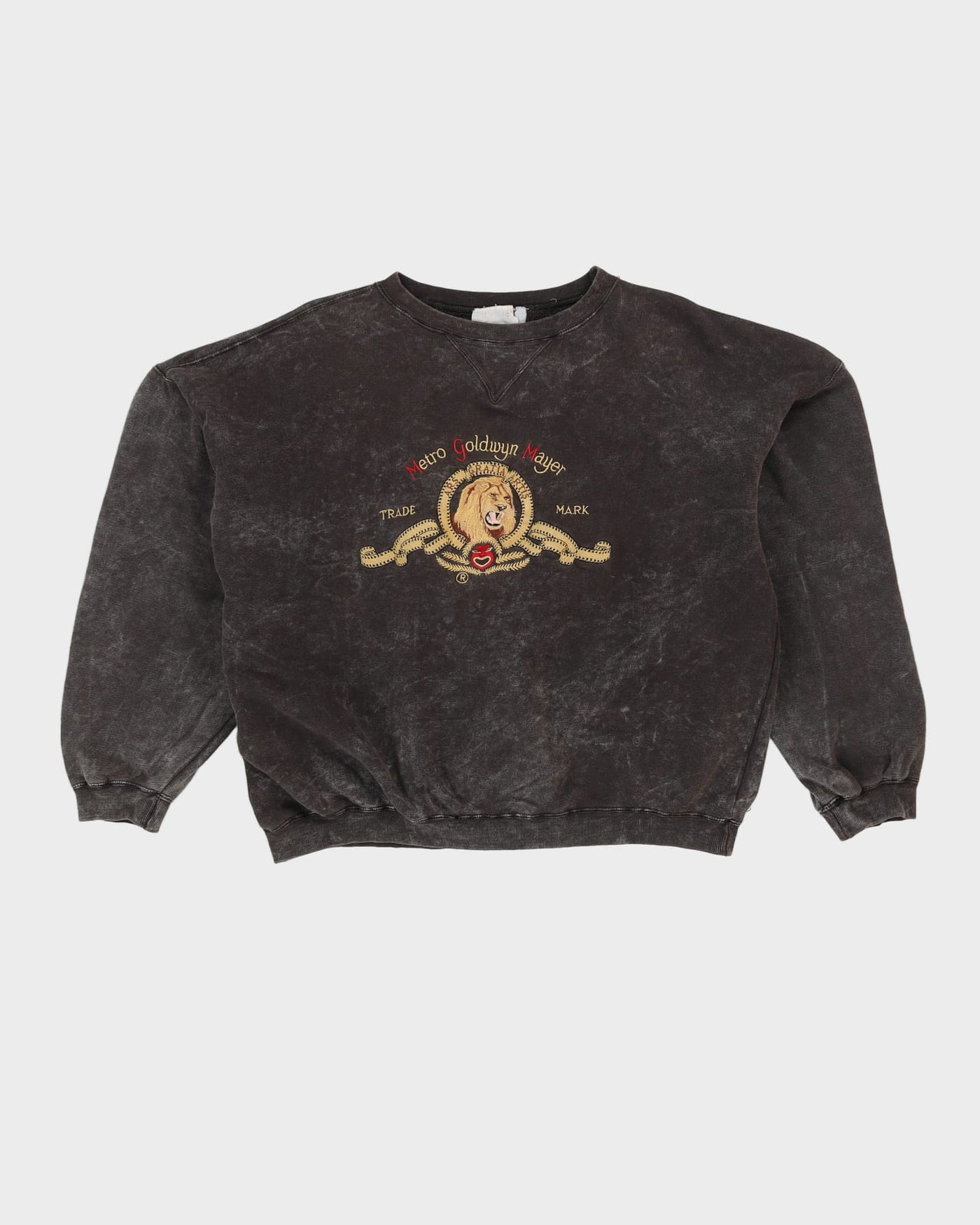 Vintage 90s MGM Lion Embroidered Design Bleached / Overdyed Grey Oversized Sweatshirt - XL