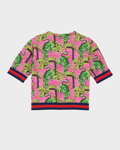 Gucci Pink All Over Tiger Design Short Sleeve Sweatshirt - XXS