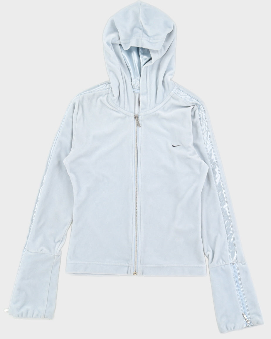 Y2K 00s Nike Velour Baby Blue Zip Up Hoodie - XS