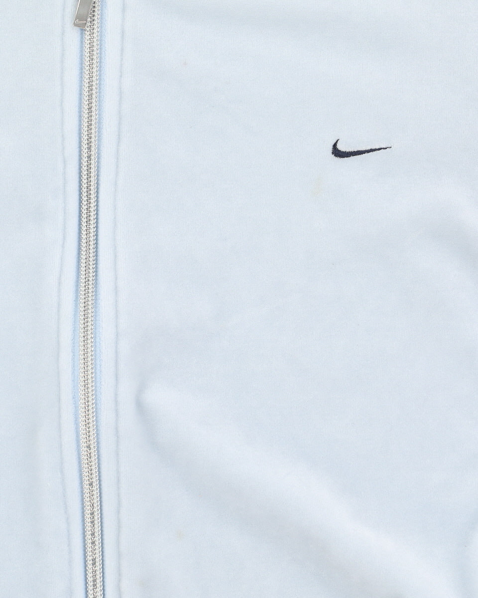 Y2K 00s Nike Velour Baby Blue Zip Up Hoodie - XS