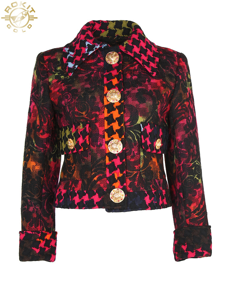 CHRISTIAN LACROIX MULTICOLOURED Damask &amp; HOUNDSTOOTH WOOL JACKET - S