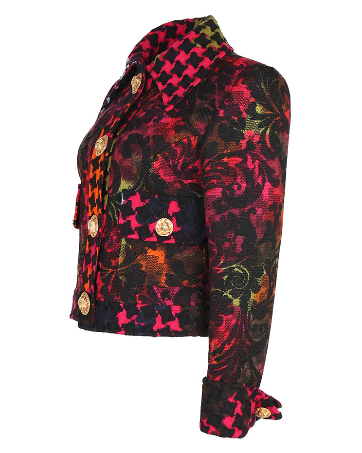 CHRISTIAN LACROIX MULTICOLOURED Damask &amp; HOUNDSTOOTH WOOL JACKET - S