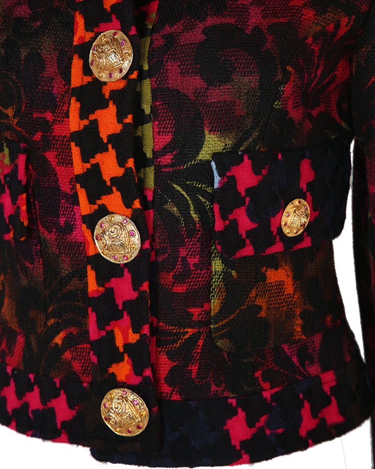 CHRISTIAN LACROIX MULTICOLOURED Damask &amp; HOUNDSTOOTH WOOL JACKET - S