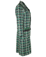 Late 1960s Jean Patou of Paris Green Checked Leather Trimmed Coat - M