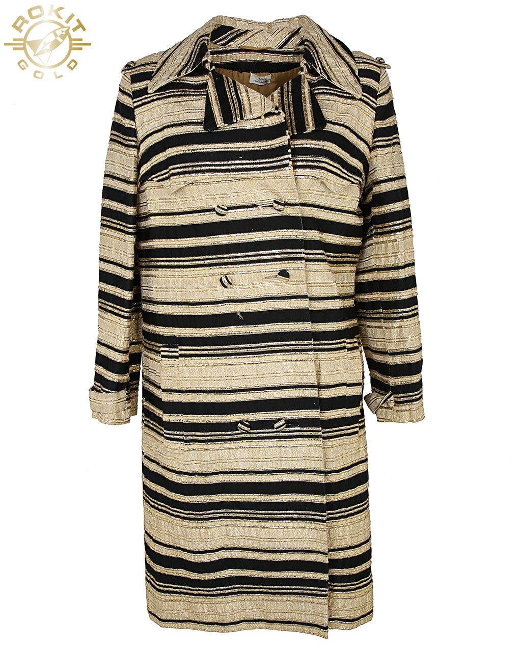 60s Black &amp; Gold Striped Coat - S