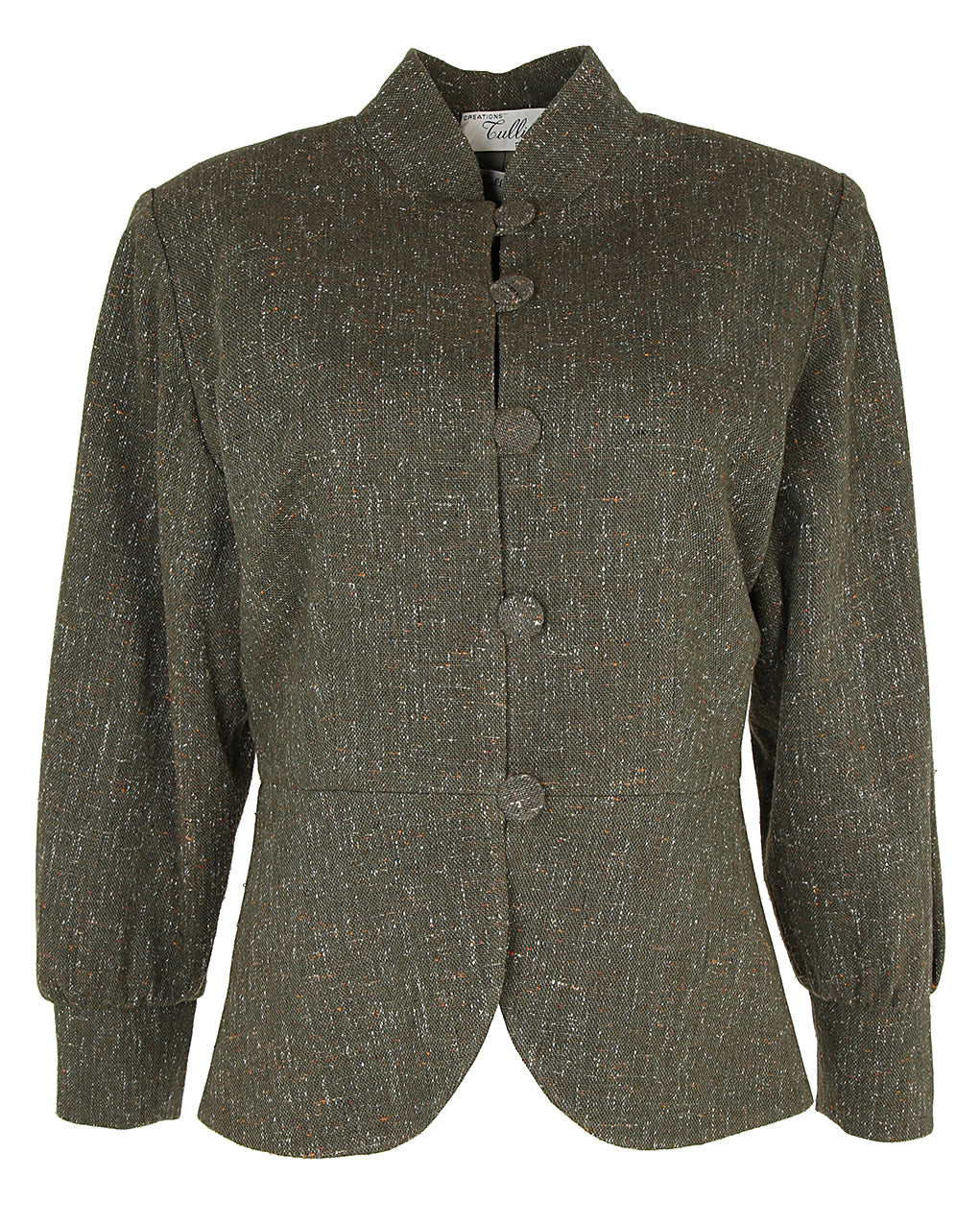 50s Tullio Paris Olive Green Tweed Peplum Dress Jacket - M